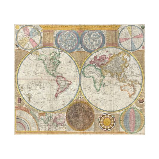Vintage World Map Matte Poster — Samuel Dunn (1794)